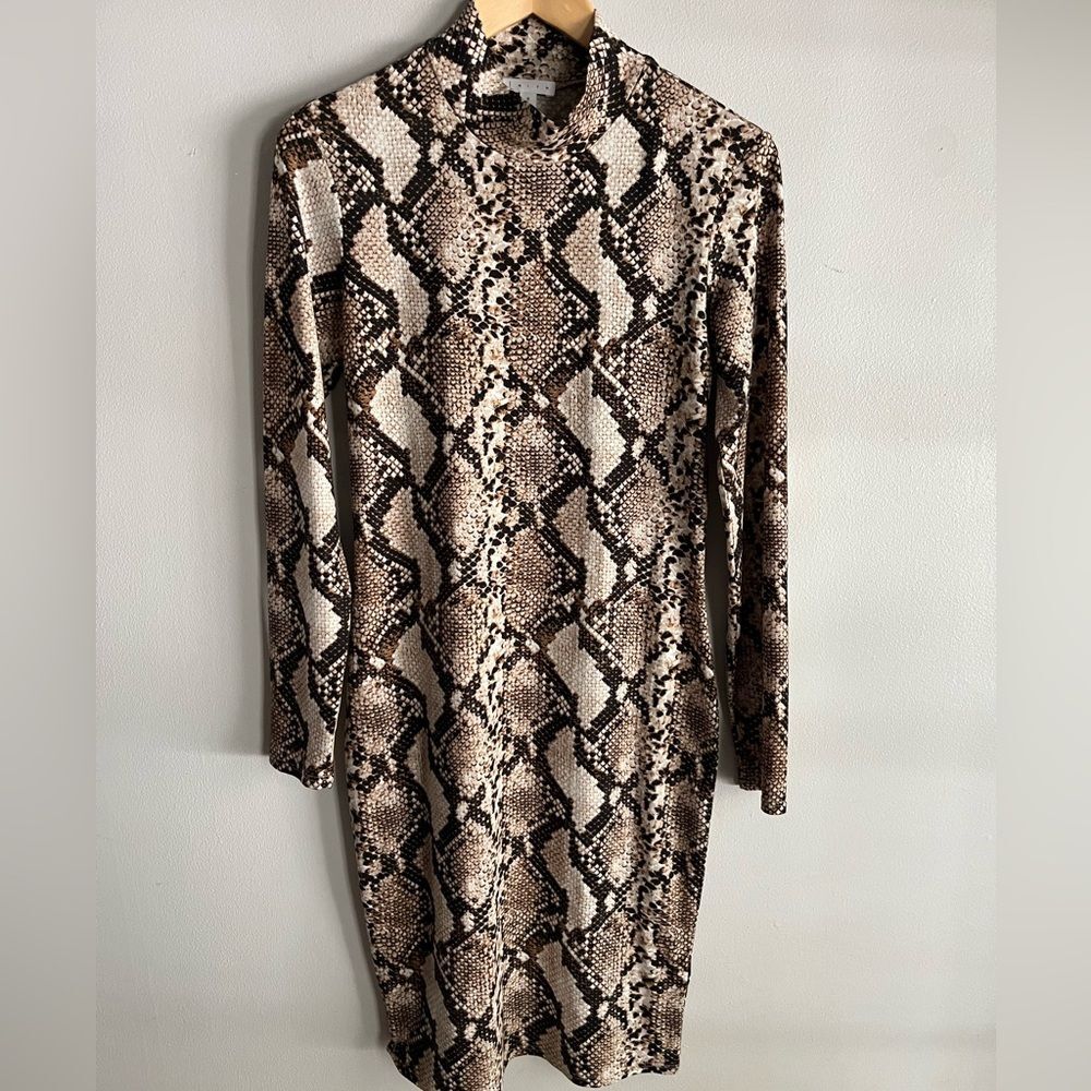 Leith Snakeskin Bodycon Midi Dress Turtleneck Long Sleeve Nordstrom M